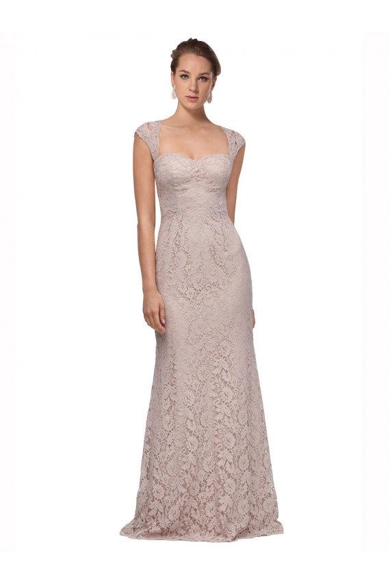 Online Sweetheart Neckline Cap Sleeves Lace Bridesmaid Dress with Twist