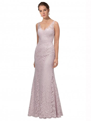 Online Lace V-Neckline Long Full Length Bridesmaid Dress