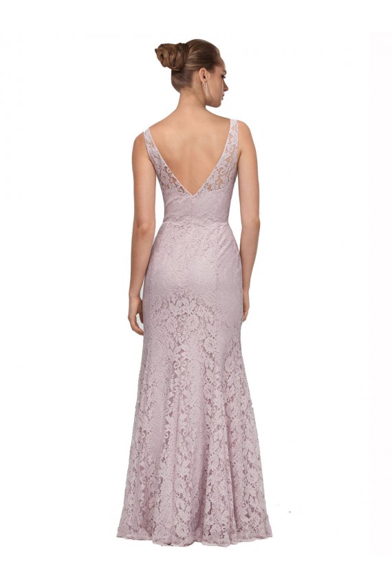 Online Lace V-Neckline Long Full Length Bridesmaid Dress