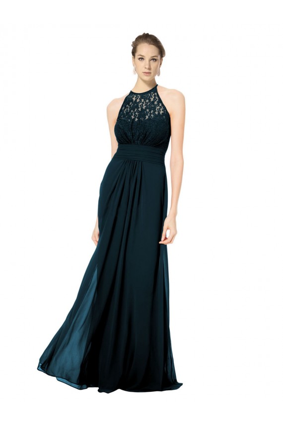 Online Lace Halter Bodice Long Chiffon Bridesmaid Dress
