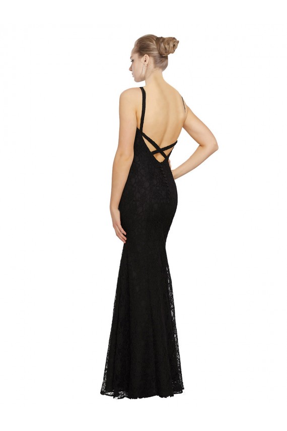 Online Fitted Lace Bridesmaids Dress with Jewel Neckline and Open Back