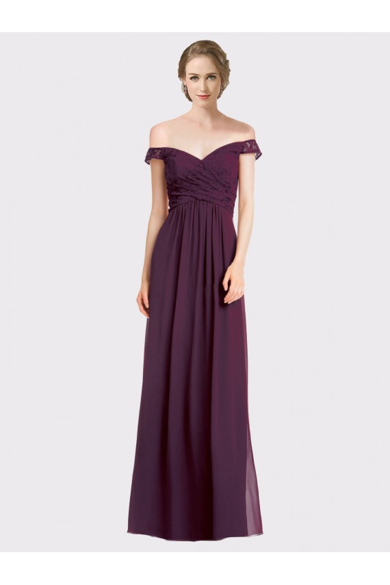 Online Sweetheart Long Bridesmaid Dress with Off the Shoulder Cap Sleeve Lace Bodice