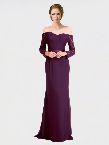 Online Full Length Long Bridesmaid Dress with Lace Off The Shoulder Bodice