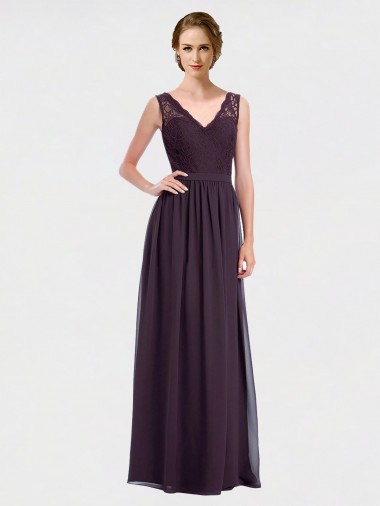 Online V-Neck Bridesmaid Dress with Corded Lace Bodice