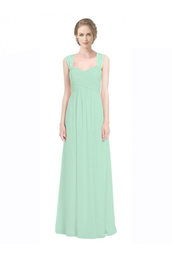 Online Sweetheart Chiffon Bridesmaid Dress with Lace Straps and Keyhole Back
