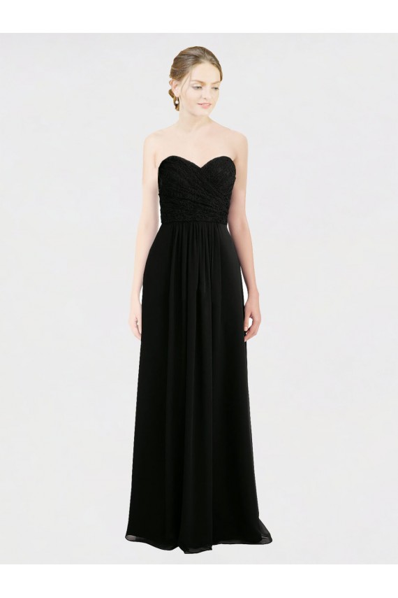 Online Long Strapless Lace Bodice Bridesmaid Dress with Sweetheart Neckline and Criss-Cross Pleats