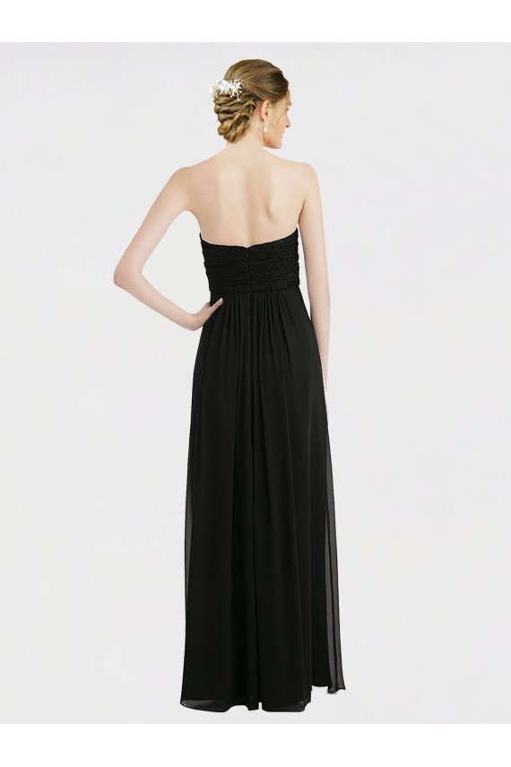 Online Long Strapless Lace Bodice Bridesmaid Dress with Sweetheart Neckline and Criss-Cross Pleats