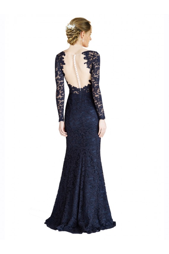 Online Illusion Long Sleeves Lace Bridesmaid Dress with Sheer Keyhole Back
