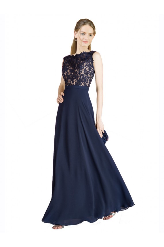Online Bateaux Neckline A-Line Lace Bridesmaid Dress with Top Nude Layer