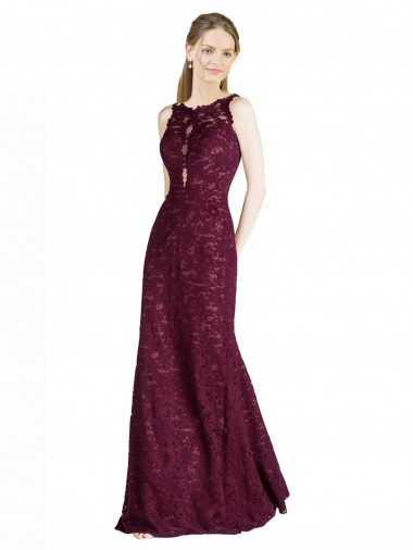 Online Long Lace Bridesmaid Dress with Peekaboo Bodice and Keyhole Back