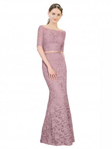 Online Short Sleeves Crop Top Mermaid Lace Bridesmaid Dress