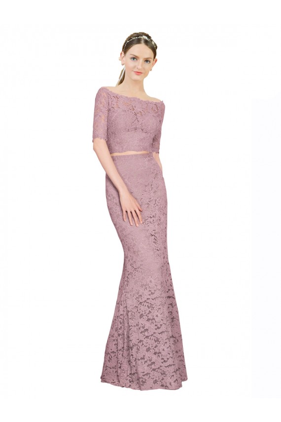 Online Short Sleeves Crop Top Mermaid Lace Bridesmaid Dress