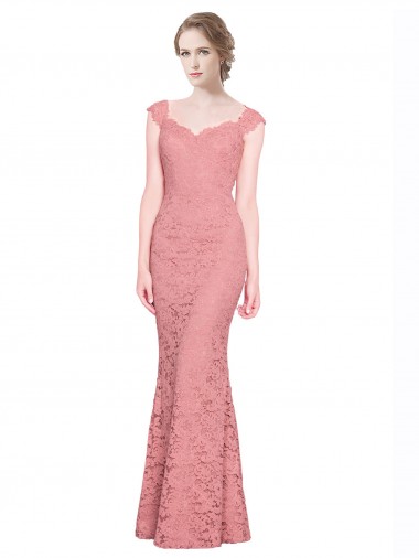Online Sweetheart Mermaid Long Lace Bridesmaid Dress with Wide Straps