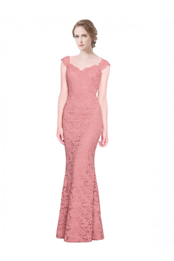 Online Sweetheart Mermaid Long Lace Bridesmaid Dress with Wide Straps