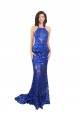 Online High Neck Long Open Back Lace Bridesmaid Dress with Train