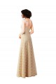 Online Lace A-Line Long Bridesmaids Dress with Satin Waistband