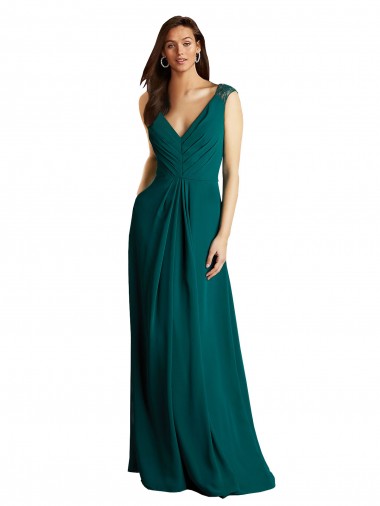 Online Long A-Line Lace and Chiffon Bridesmaid Dress with Open Back