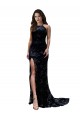 Online High Neckline Lace Open Back Bridesmaid Dress with High Slit
