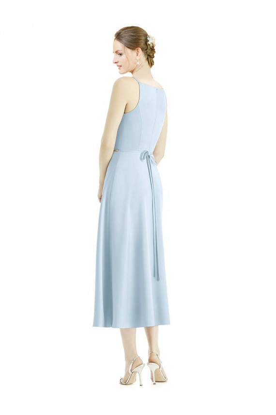 Online Short Tea Length V-Neck Satin Bridesmaid Dress
