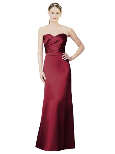 Online Strapless Satin Bridesmaid Dress with Asymmetrical Draped Bodice