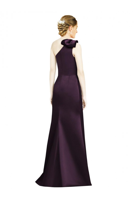 Online Full Length One Shoulder Satin Bridesmaid Dress with Bow Shoulder Detail
