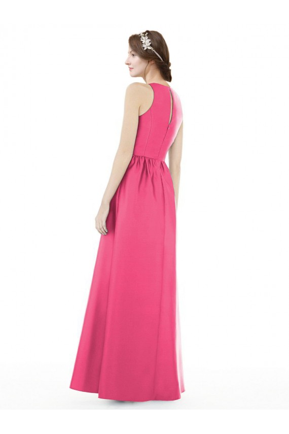 Online Jewel Neck Keyhole Back Sleek Long Satin Bridesmaid Dress