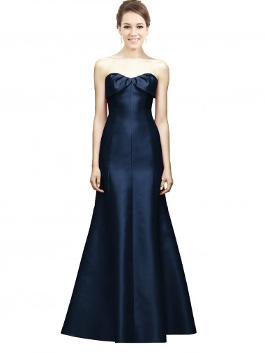 Online Long Strapless Satin Bridesmaid Dress with Pleated Cuff Neckline