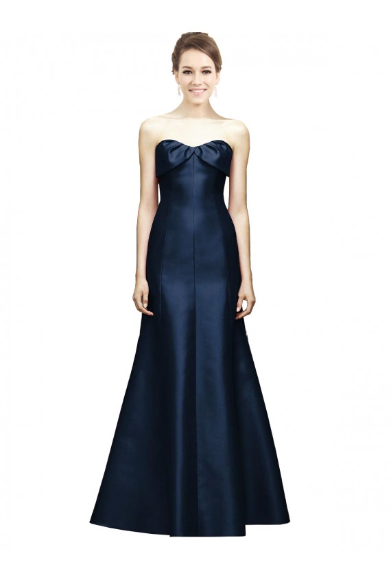Online Long Strapless Satin Bridesmaid Dress with Pleated Cuff Neckline