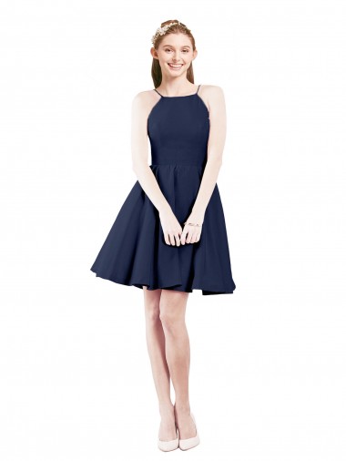 Online Halter Neck Short Knee Length Satin Bridesmaid Dress
