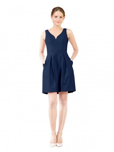 Online V-Neck A-Line Satin Bridesmaid Dress with Pockets