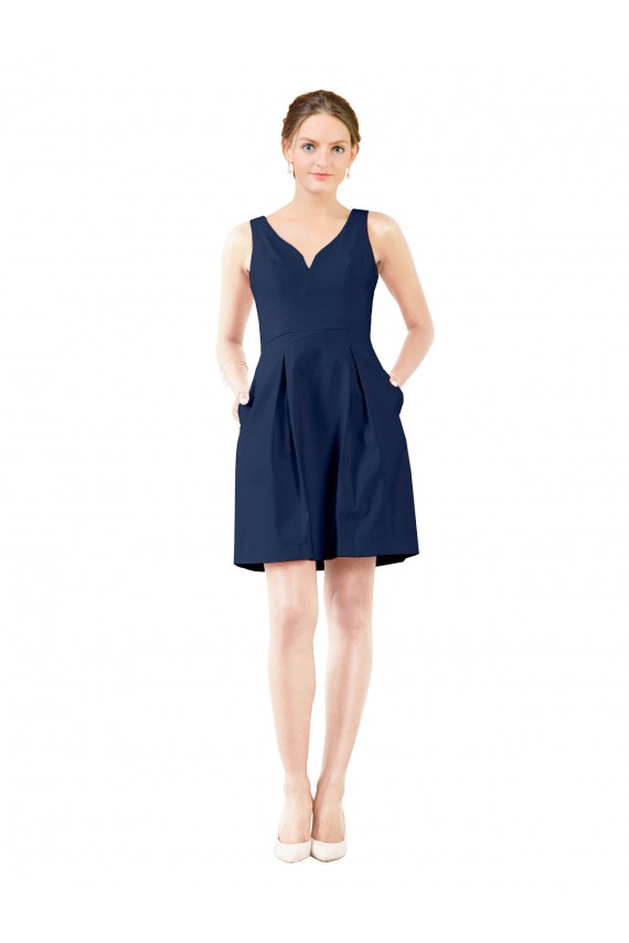 Online V-Neck A-Line Satin Bridesmaid Dress with Pockets