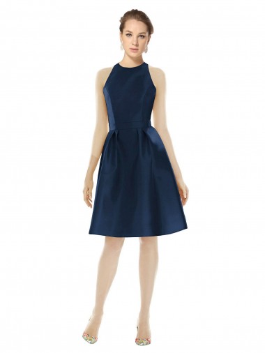 Online Short Halter Cocktail Length Luxe Satin Bridesmaid Dress