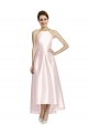 Online Long High-Low Halter Satin Bridesmaid Dress with Criss-Cross Back