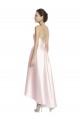 Online Long High-Low Halter Satin Bridesmaid Dress with Criss-Cross Back