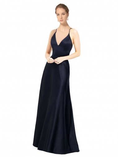Online Sexy Satin Bridesmaids Dress with Deep V-Neckline and Strappy Back