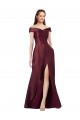 Online Long Off the Shoulder Satin Bridesmaid Dress with Thigh-high Slit