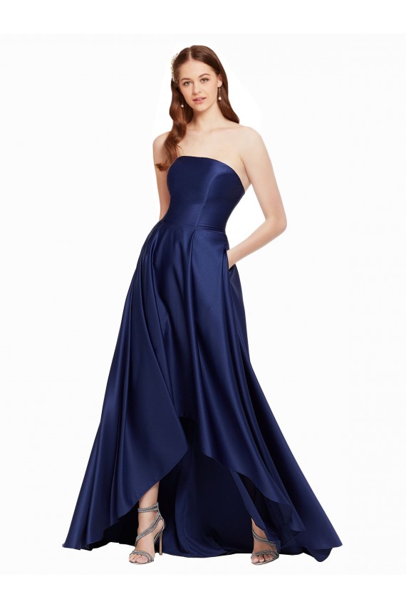 Online High Low Strapless Satin Bridesmaid Dress with Pockets