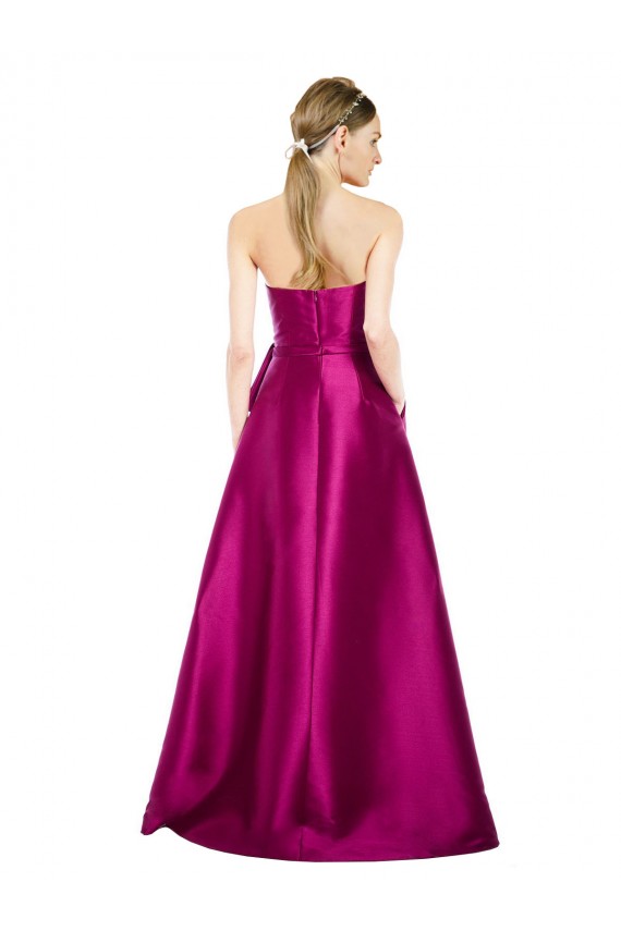 Online Sleeveless V-Neck Long Satin Bridesmaid Dress with Bow Waist