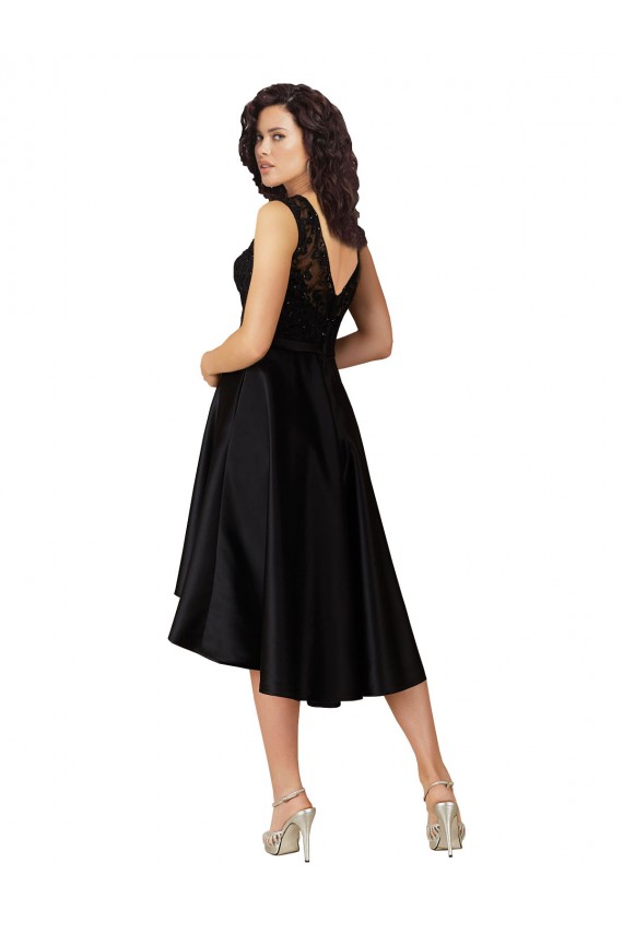 Online Short High Low Satin Bridesmaid Dress with a Beaded and Embroidered Bodice
