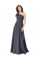 Online Rouched One Shoulder Floor Length Satin Bridesmaid Dress with Bow