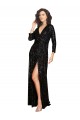 Online Deep V-Neckline Full Back Long Sleeves Sparkling Sequin Bridesmaid Dress with High Slit