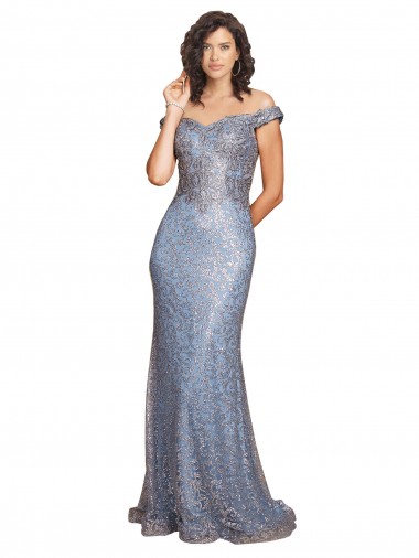 Online Off the Shoulder Sweetheart Neckline Sequin Bridesmaid Dress with Thigh High Slit