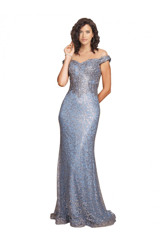 Online Off the Shoulder Sweetheart Neckline Sequin Bridesmaid Dress with Thigh High Slit