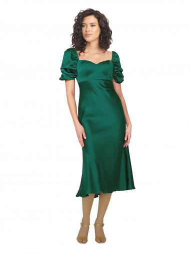 Online Ruched Sleeve Silky Satin Bridesmaid Dress