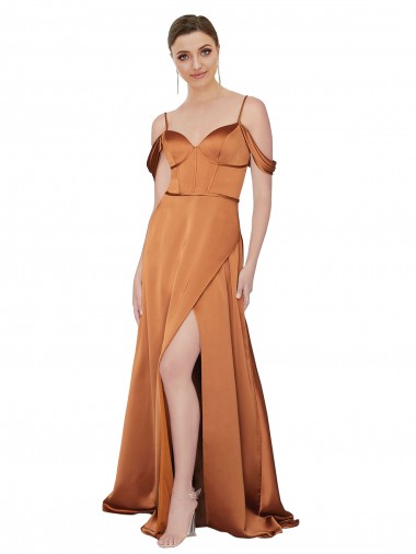 Online Silky Satin Bridesmaid Dress with Bustier Bodice