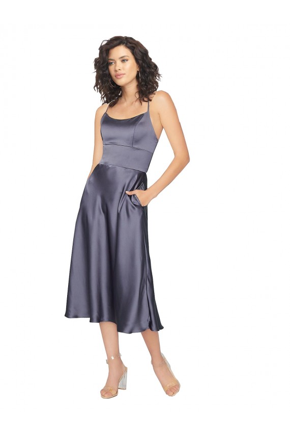 Online Midi Silky Satin Dress with Open Tied Back