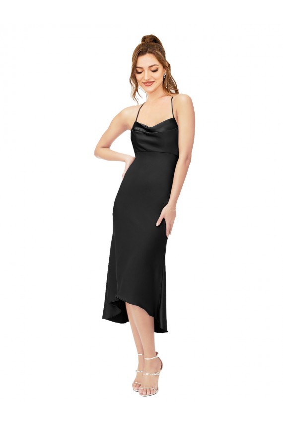 Online High Low Midi Silky Satin Cowl Neck Bridesmaid Dress
