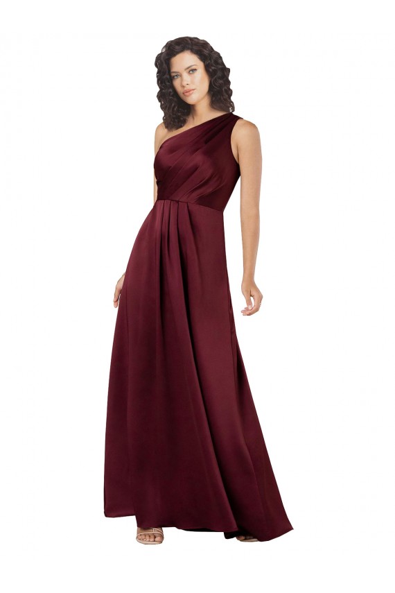 Online One Shoulder Silky Satin Bridesmaid Dress with Subtle Pleats