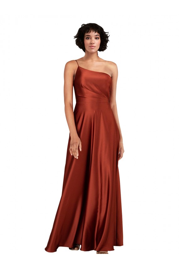 Online Sophisticated One Shoulder Silky Satin Bridesmaid Dress with Full Skirt