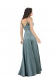 Online Silky Satin Floor-Length Long Bridesmaid Dress with V-Neckline